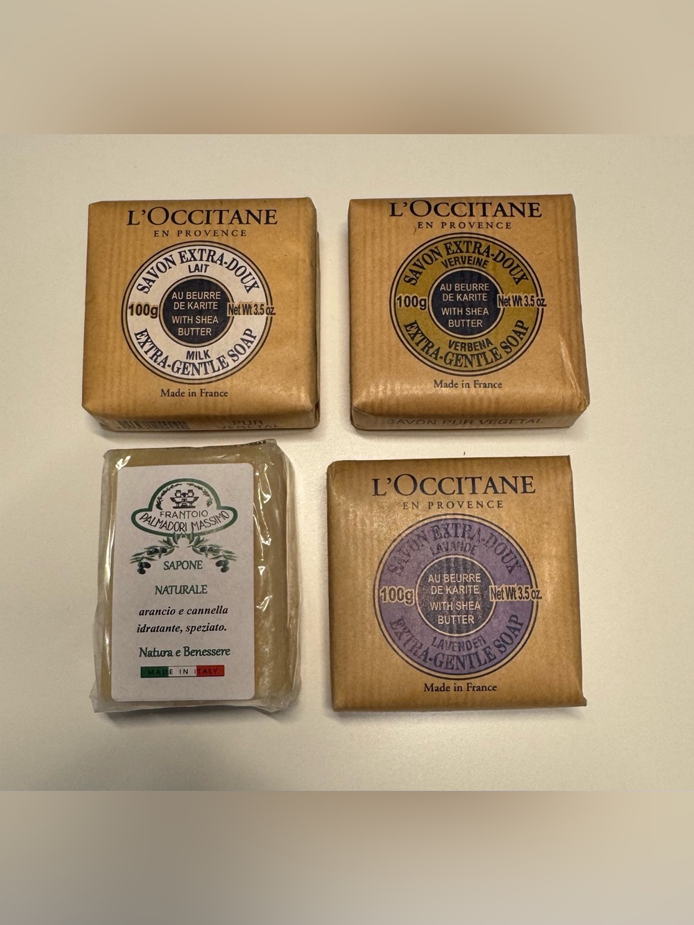 L'OCCITANE Extra Gentle Soap Trio Milk, Lavender, Verbena with Italian Soap Bar